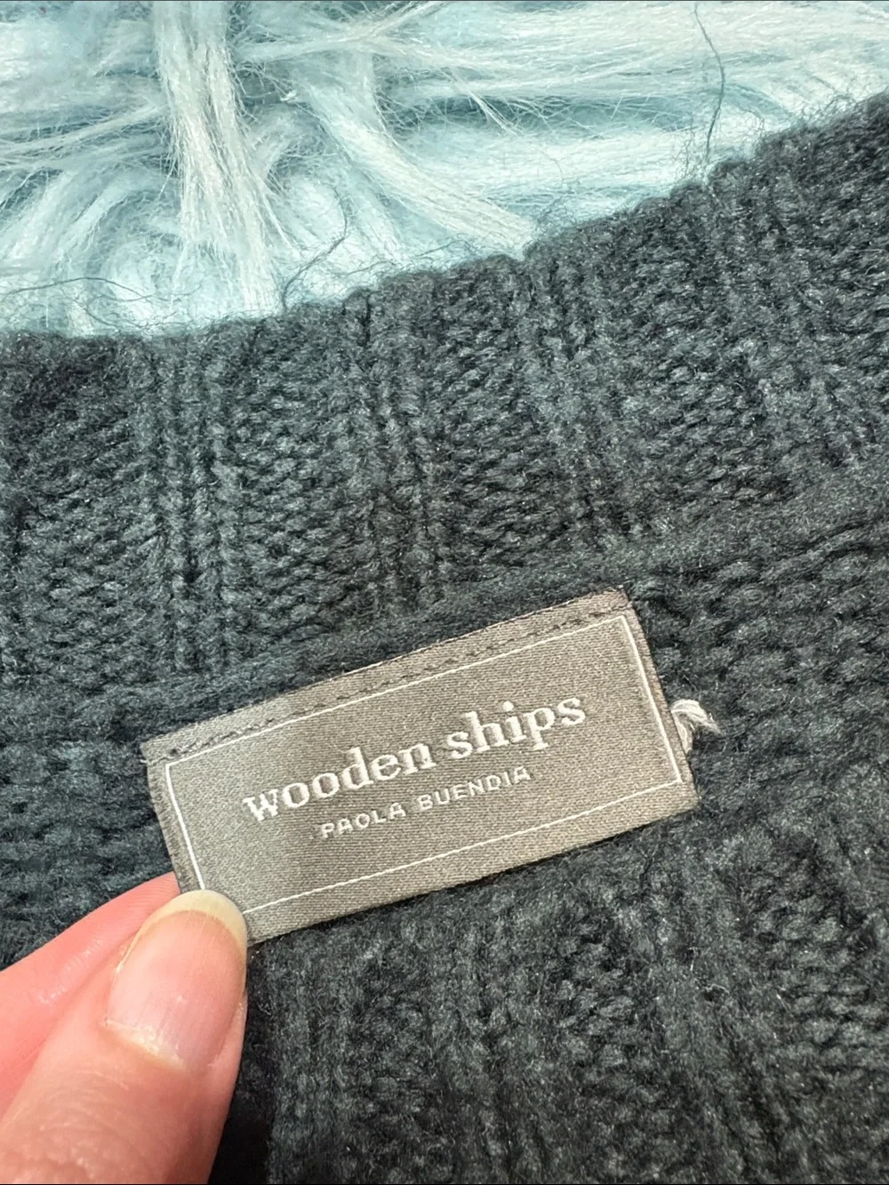 Wooden Ships Black Cropped Wide Cable Knit Mohair Wool Blend Sweater